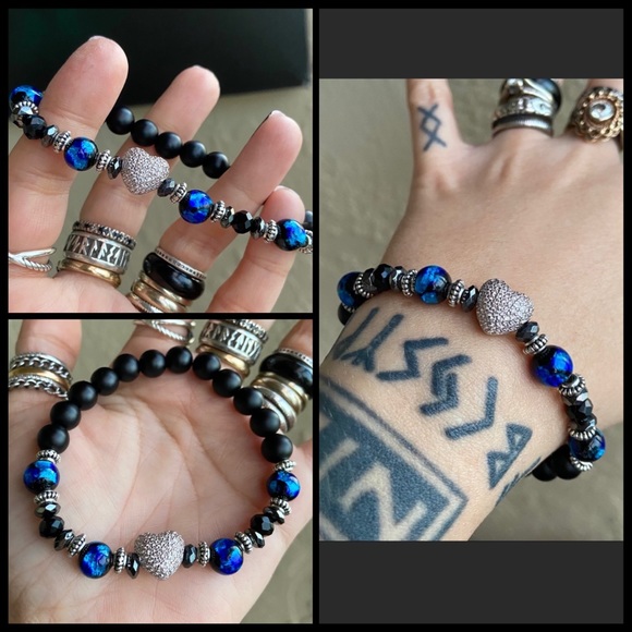 White gold plated cz heart onyx & austrian glass - Picture 11 of 13